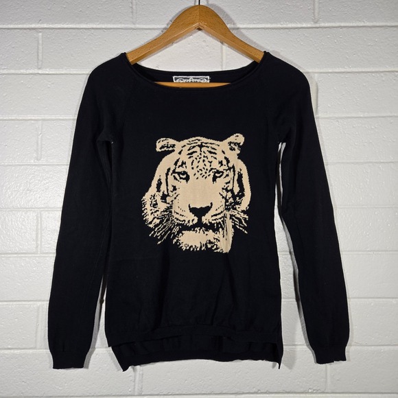Pink Martini Sweaters - Pink Martini Novelty Tiger Graphic Knit Sweater Cotton Blend Small Goth Preppy